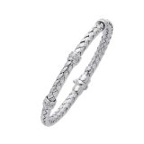 14K White Gold Diamond Accent Basket-Weave Bangle Bracelet   7.25 inches