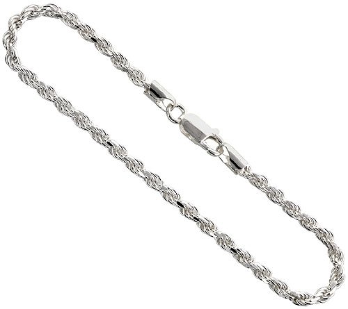 Silver Sterling 1 8 Inch 3 3 Mm Italian Diamond Cut Rope Chain 24 Inch Necklace